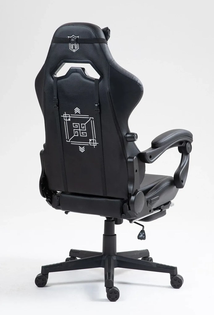 RESIGILAT- Scaun gaming, ergonomic, perna lombara cu masaj, suport lombar reglabil, spătar reglabil 90-155°, suport pentru picioare, piele PU, Negru/Alb