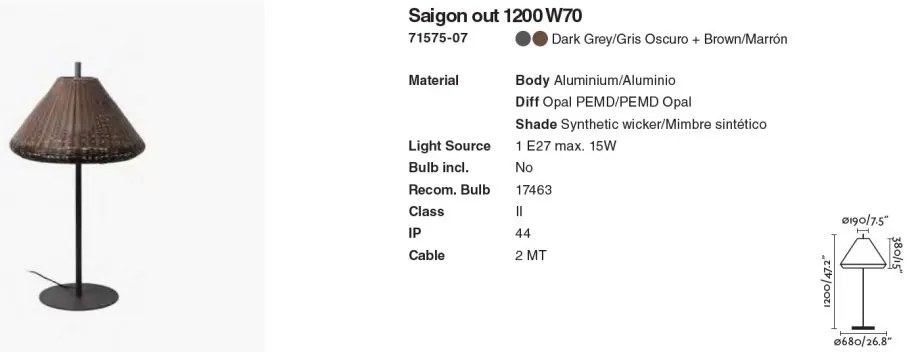 Lampa de podea iluminat exterior decorativ SAIGON 120/W70 gri/maro