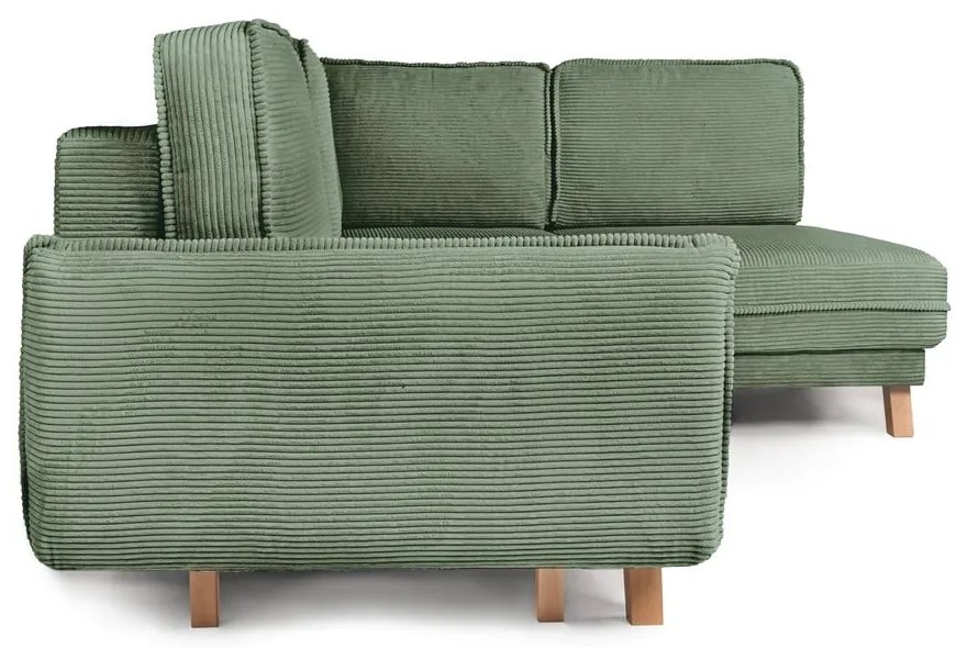 Colțar verde deschis extensibil cu tapițerie din catifea reiată (cu colț pe partea dreaptă) Tori – Bonami Selection