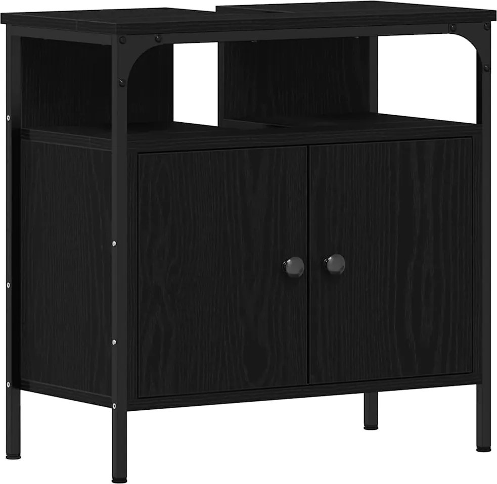 vidaXL Dulap pentru chiuvetă de baie stejar negru lemn prelucrat