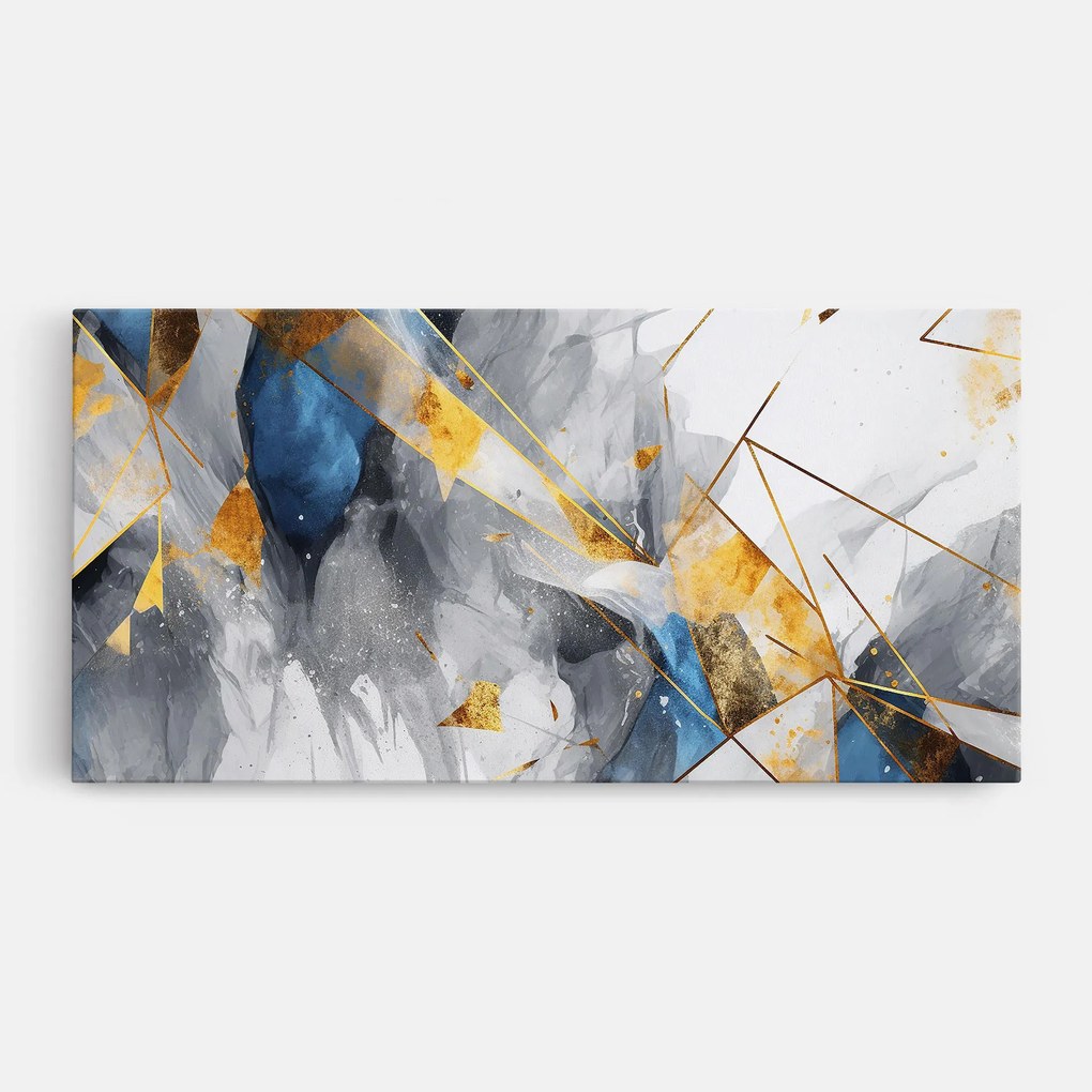 Tablou Canvas, 50x100cm, Dormitor si Living, Abstracte, Abstract cu linii, Abstract Gold Blue Pattern