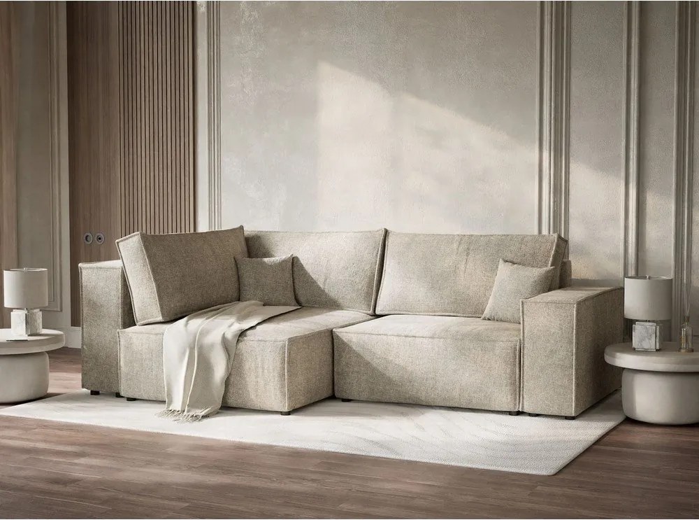 Colțar bej extensibil/cu spațiu de depozitare cu tapițerie din chenille (cu colț pe partea stângă/în formă de ”L”) Tonga – Maison de Rêve