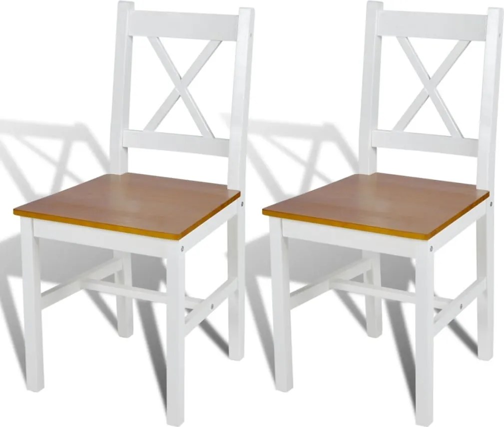 vidaXL Scaune de bucătărie, 2 buc., alb, lemn de pin