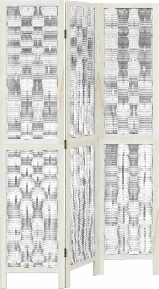 vidaXL Paravan cameră 3 panouri, alb, lemn masiv paulownia