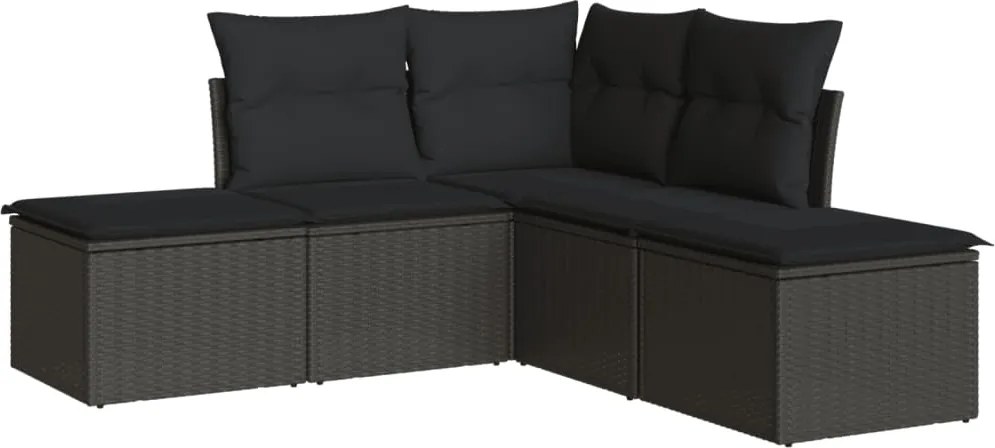 vidaXL Set mobilier de grădină cu perne, 5 piese, negru, poliratan