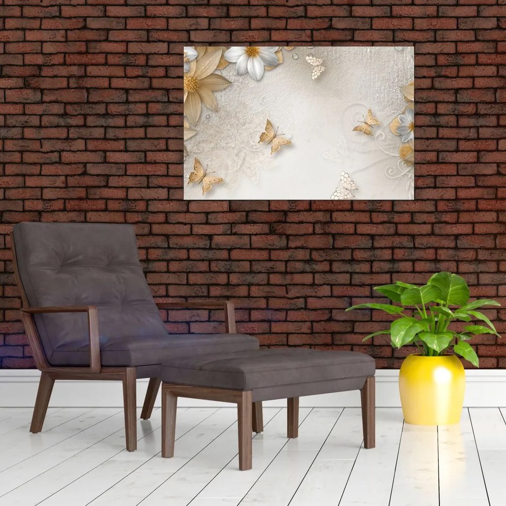 Tablou - Flori cu fluturi (90x60 cm)