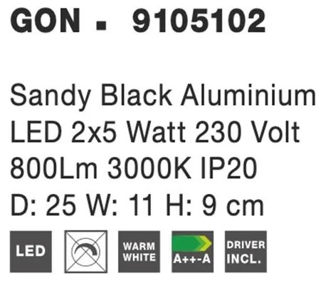 Aplica cu 2 spoturi LED directionabile Gon negru NVL-9105102