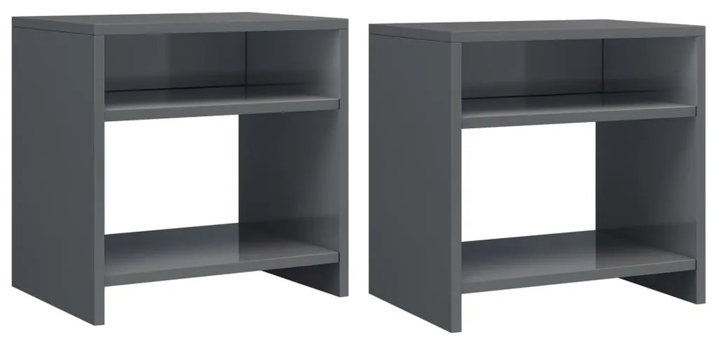 800026 vidaXL Noptiere, 2 buc., gri extralucios, 40x30x40 cm, lemn prelucrat