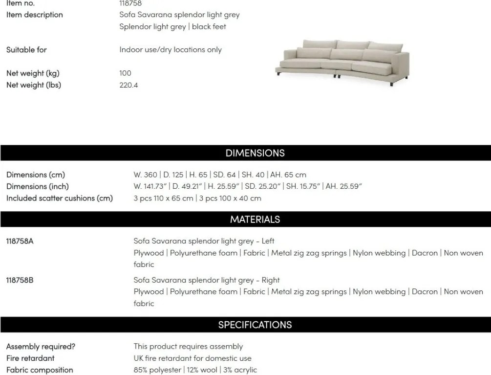 Canapea design LUX Savarana, Splendor gri deschis