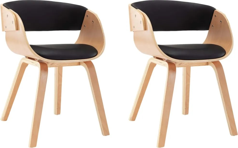 vidaXL Scaune de bucătărie 2 buc, negru, lemn curbat & piele ecologică