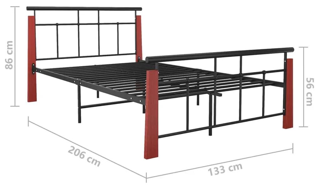 Cadru de pat, 120x200 cm, metal si lemn masiv de stejar Maro inchis, 120 x 200 cm