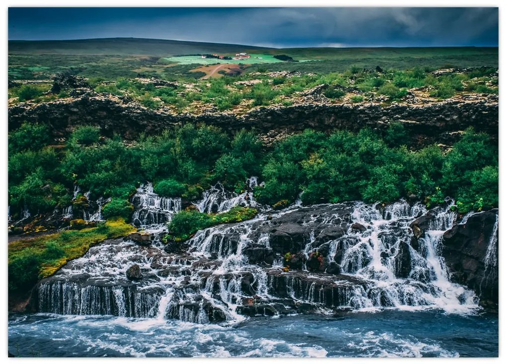 Tablou pe sticlă cu cascade în natură (70x50 cm)