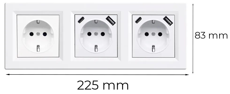 Priză cu împământare Nova III cu doi conectori USB și cadru alb