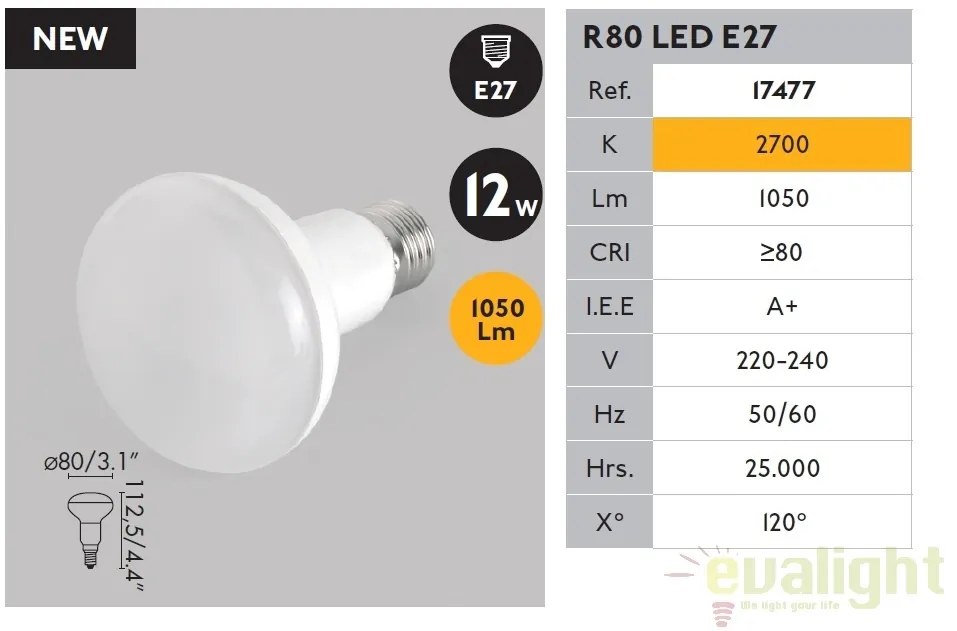 Bec LED E27 R80 12W LED 2700K 17477