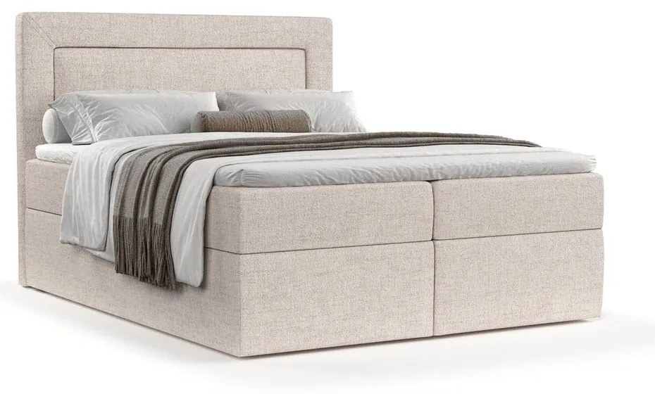 Pat boxspring bej cu spațiu de depozitare 140x200 cm Imagine – Maison de Rêve