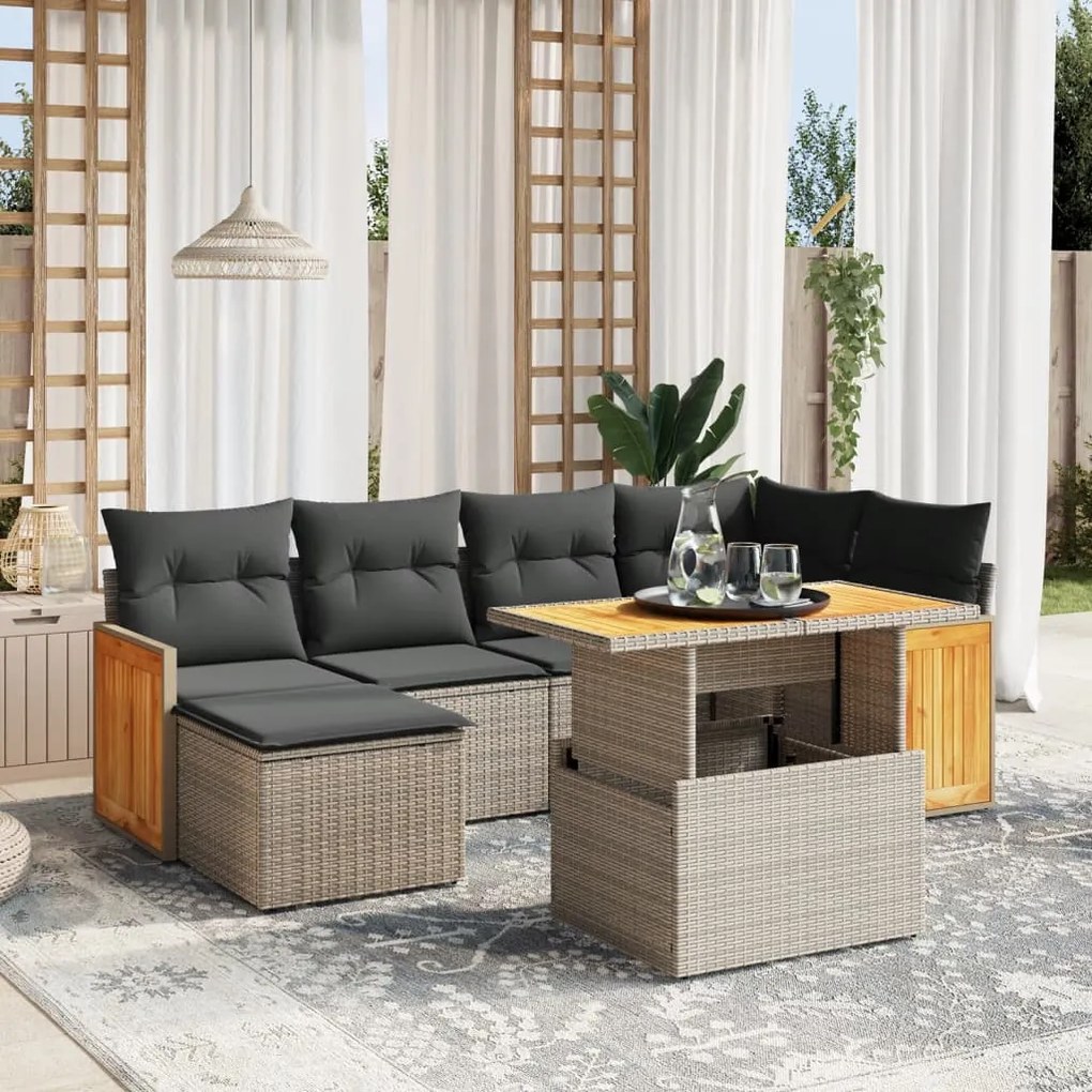 vidaXL Set canapele de grădină, 7 piese, cu perne, gri, poliratan