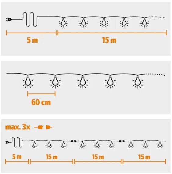 Lanț LED decorativ de exterior Brilagi GARLAND 25xE12 20m alb IP44 alb cald