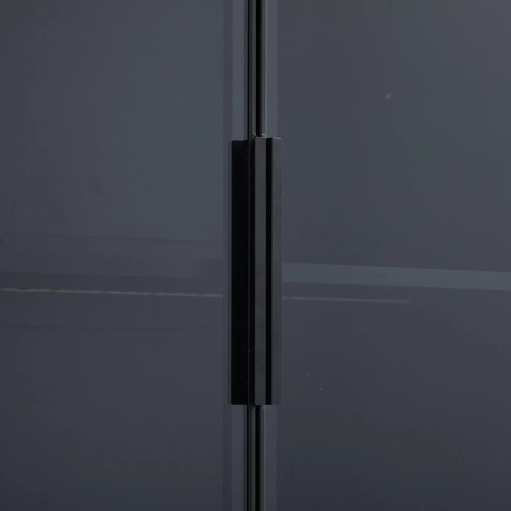 Vitrină modernă minimalistă cu uși din sticlă, lumini LED, 80x30x200 cm, Alb + Negru