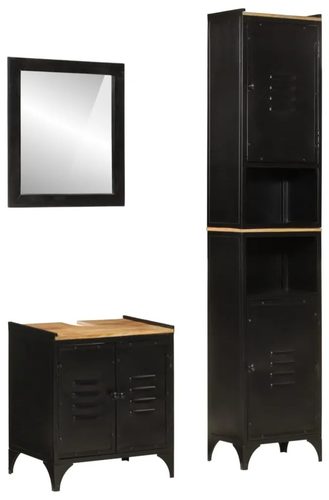 vidaXL Set mobilier de baie, 3 piese, fier și lemn masiv de mango