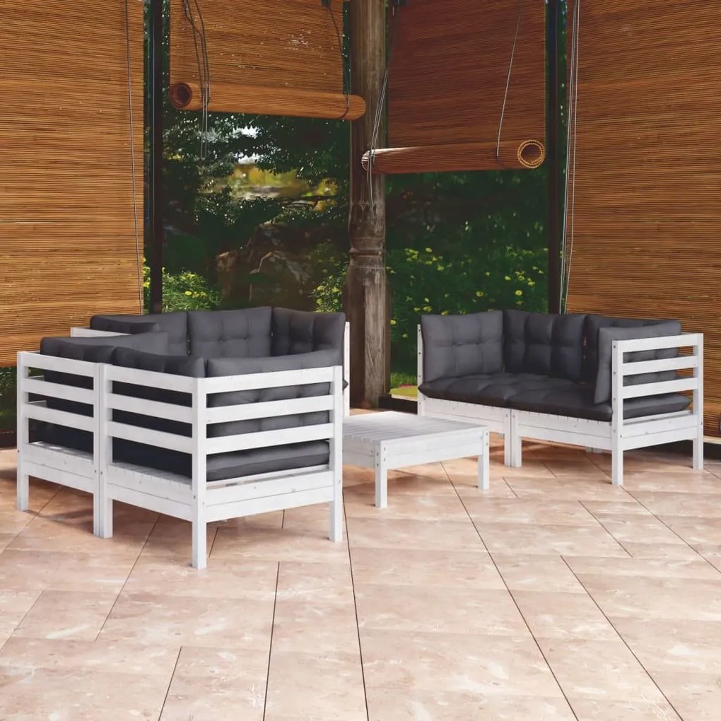Set mobilier gradina cu perne, 7 piese, lemn masiv de pin