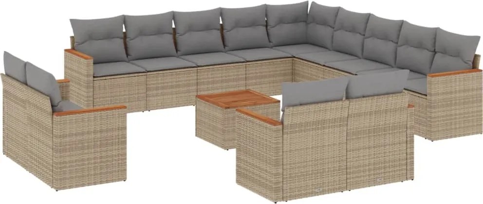 vidaXL Set canapele de grădină, 14 piese, cu perne, bej, poliratan