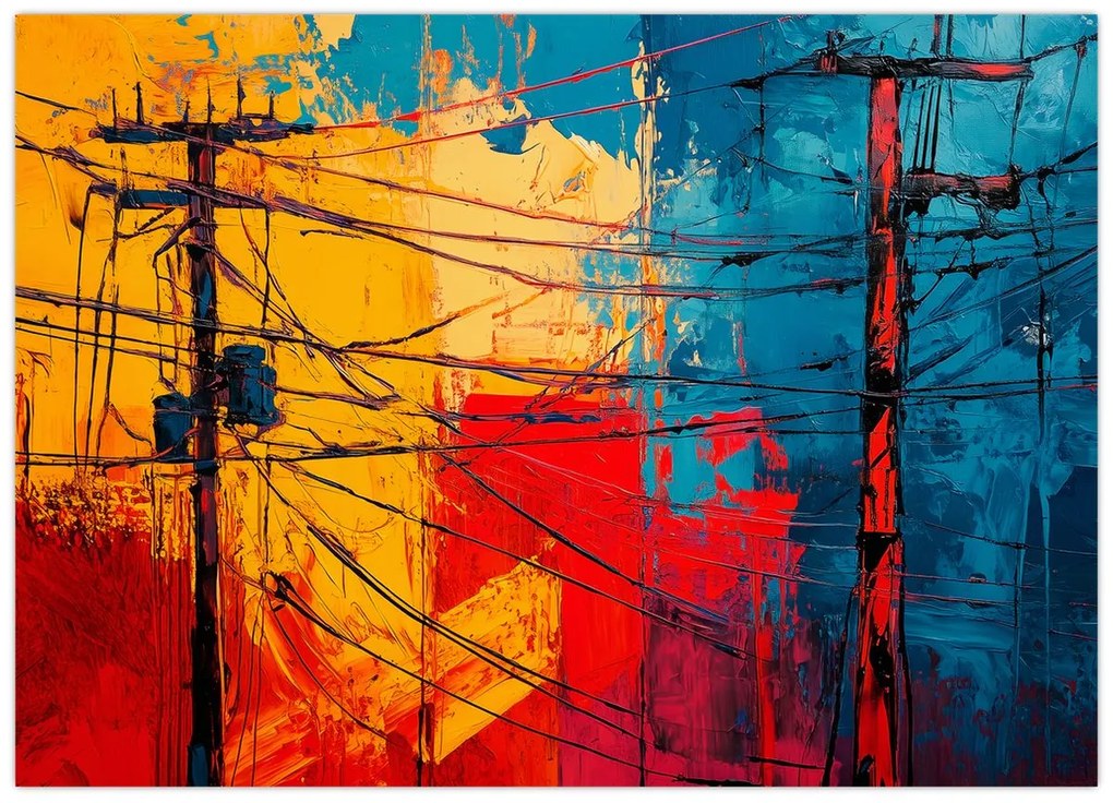 Tablou pe sticlă - Linii electrice abstracte (70x50 cm)