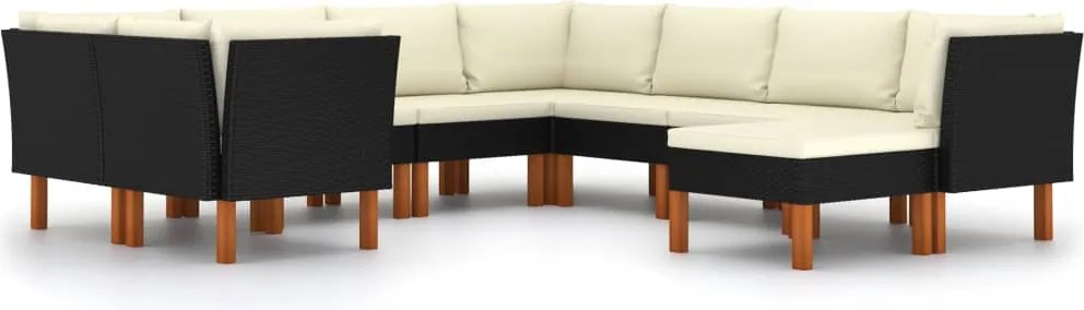 vidaXL Set mobilier de grădină cu perne, 9 piese, negru, poliratan