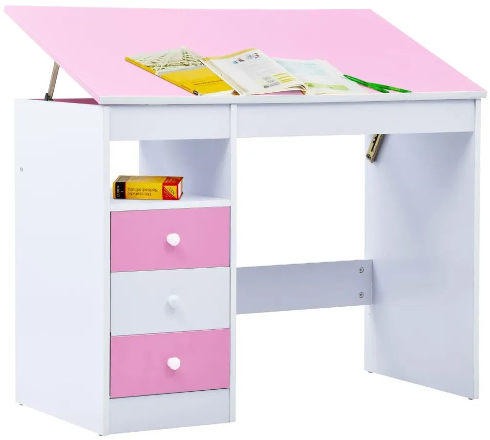 287447 vidaXL Birou de studiu & desenat pentru copii rabatabil, roz și alb