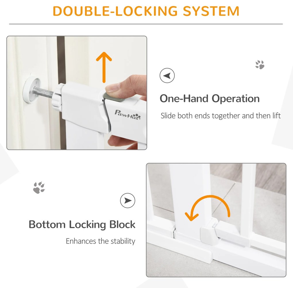 PawHut Barieră Reglabilă pentru Câini cu Ușă Mică, Montare prin Presiune și Închidere Automată, Dimensiune 75-103x76 cm, Alb | Aosom România