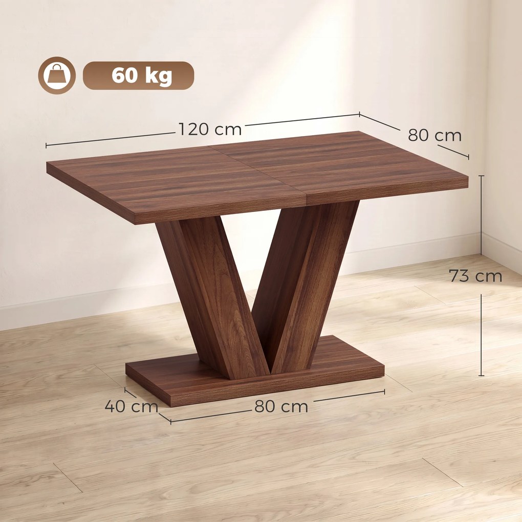 HOMCOM Masă de Dining Dreptunghiulară pentru 4 Persoane 120x80 cm Nuc | Aosom Romania