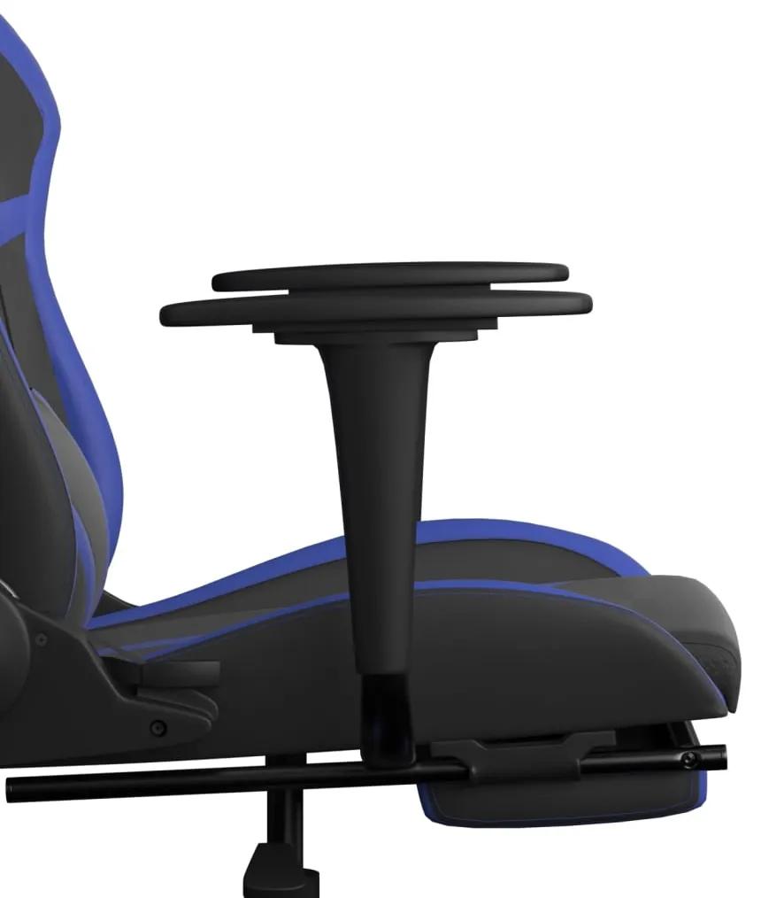 Scaun de gaming masaj suport picioare negru albastru piele eco