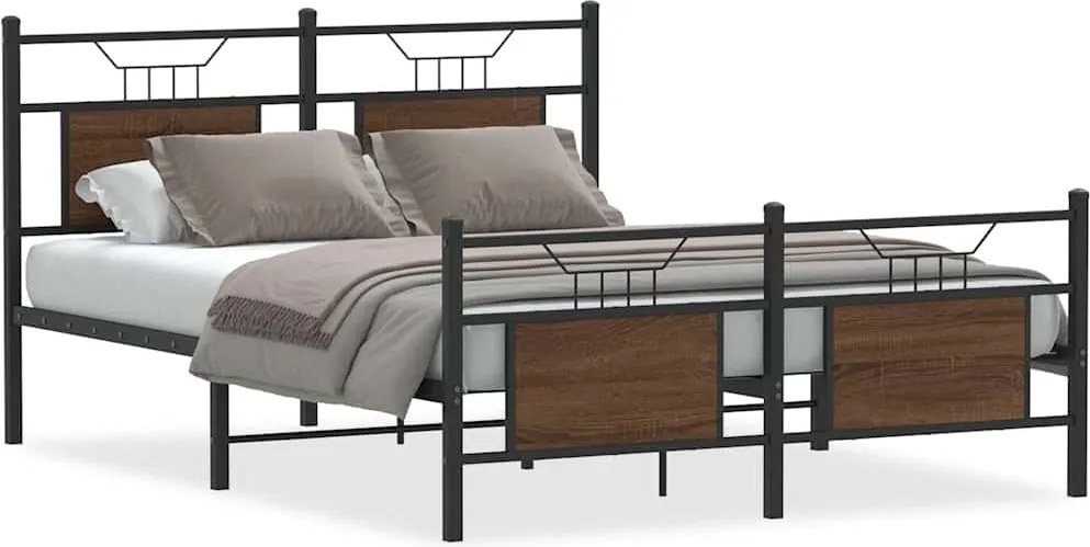 vidaXL Cadru pat fără saltea stejar maro, 140x190 cm, lemn prelucrat