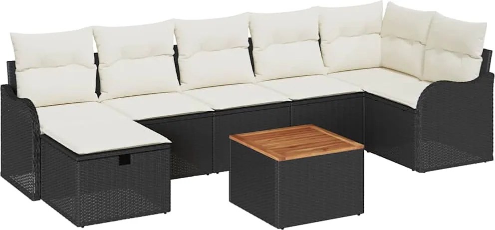 vidaXL Set de canapele pentru grădină cu pernă 8 pcs Negru poliratan