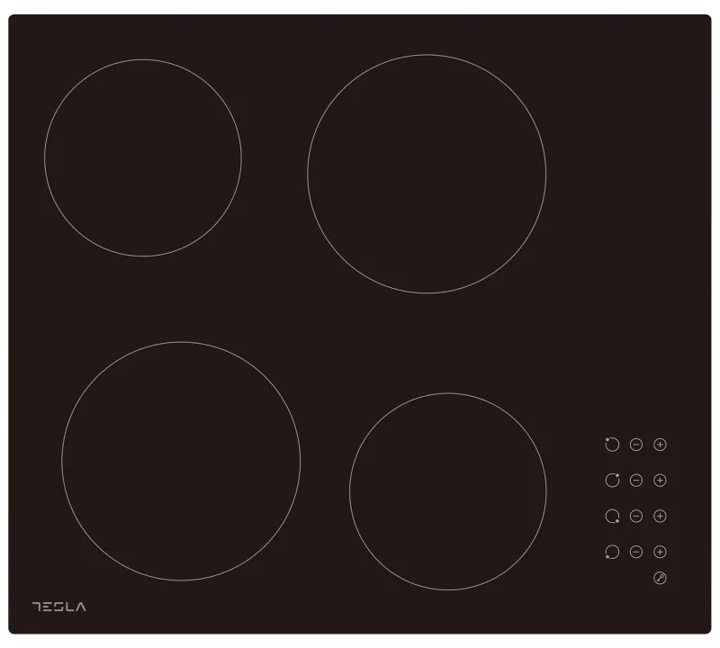 Plită vitroceramică Tesla HV6402MB, 6600W, 9 grade, 4 zone, temporizator, protecție pentru copii, indicator de căldură reziduală, muchie bizotată, negru