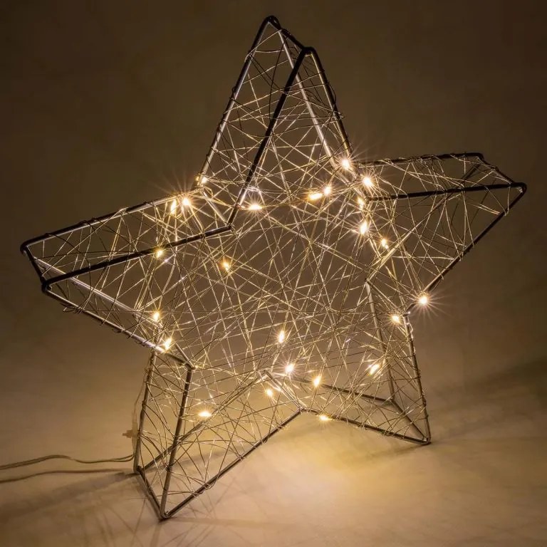 Steaua metalică de Crăciun cu efect 3D - gri, 25 LED-uri