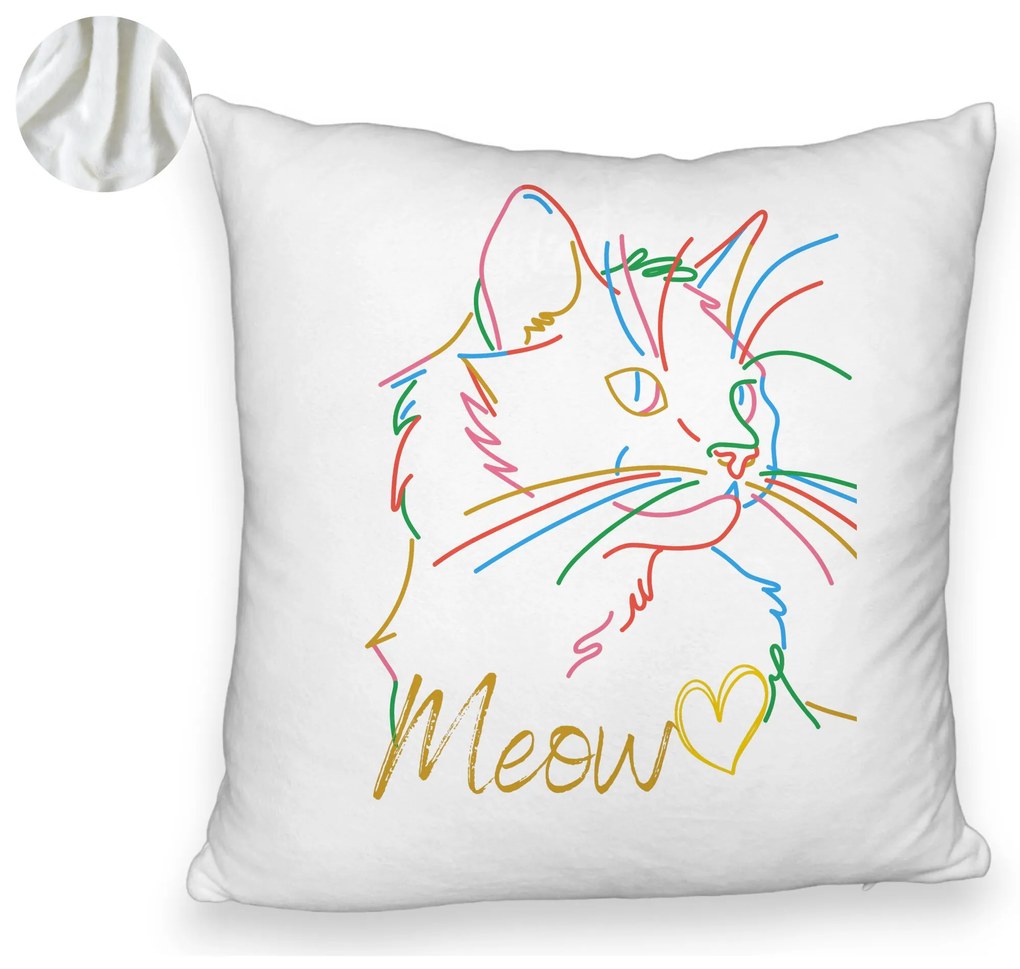 Perna Decorativa Fluffy, Model Pisica Meow, 40x40 cm, Alba, Husa Detasabila, Burduf