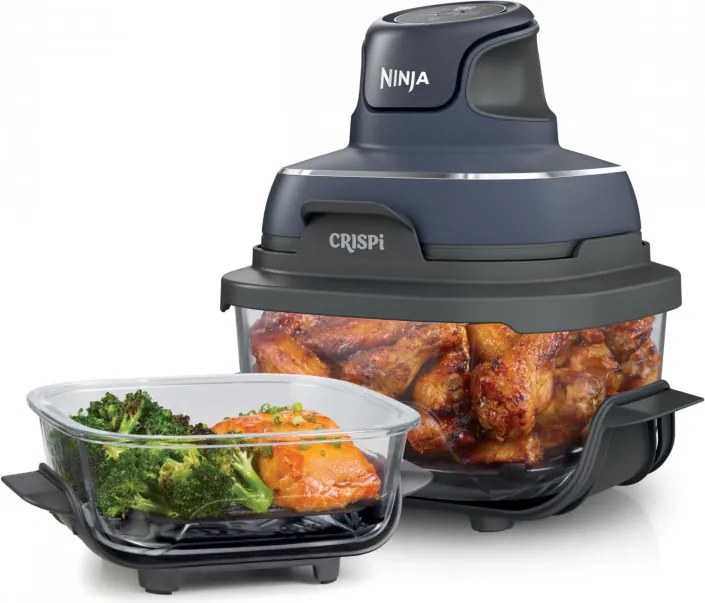Resigilat: Friteuza cu aer cald portabila 4in1 Ninja CRISPi FN101EUGY, 1700 W, 3,8 l, 6 portii, 2 recipiente din sticla, 4 programe, Fara PFAS si BPA, Albastru inchis