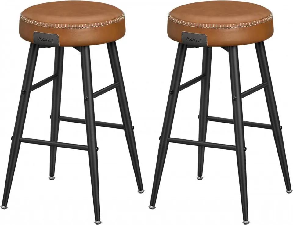 Set 2 scaune bar, diametru 33 cm, piele ecologica / metal, caramel, Vasagle