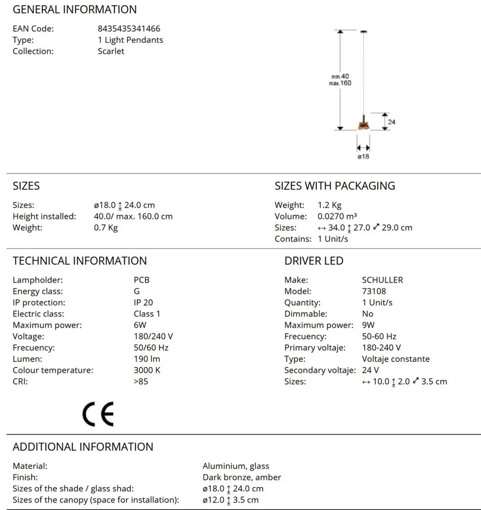 Pendul LED modern design decorativ Scarlet 1L amber