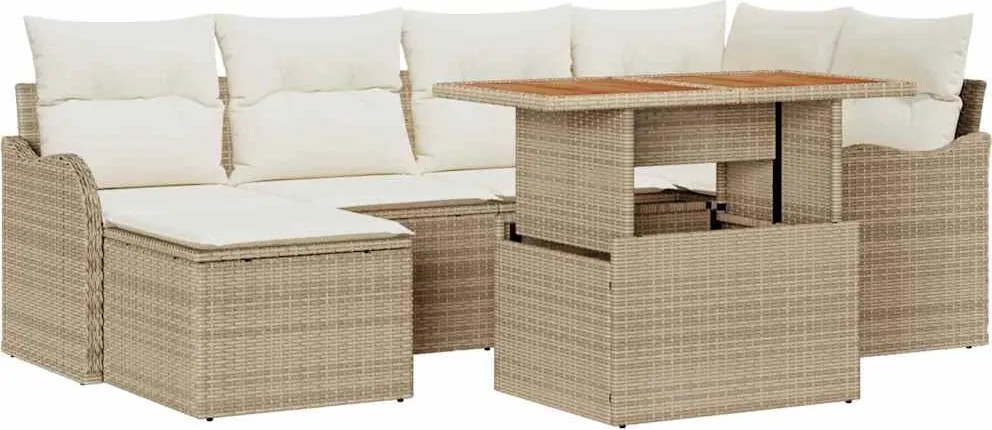 vidaXL Set de canapele pentru grădină 7 pcs Bej Rattan poli