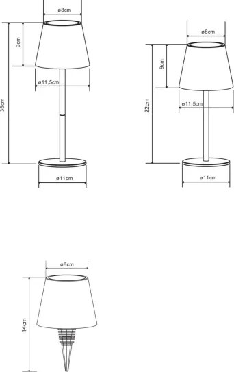 Globo 58488CH-LED VANNIE — Lampă de masă reîncărcabilă, dimmabilă, pentru exterior, 3W/5V, IP54, 1800mAh, alamă