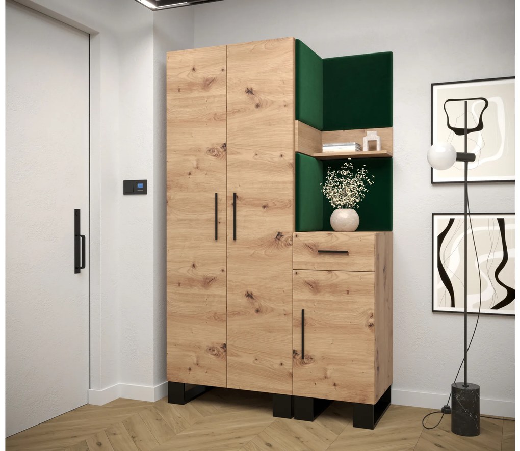 Set mobilier pentru hol Amanda 6 (Stejar artisan + verde). 1085908
