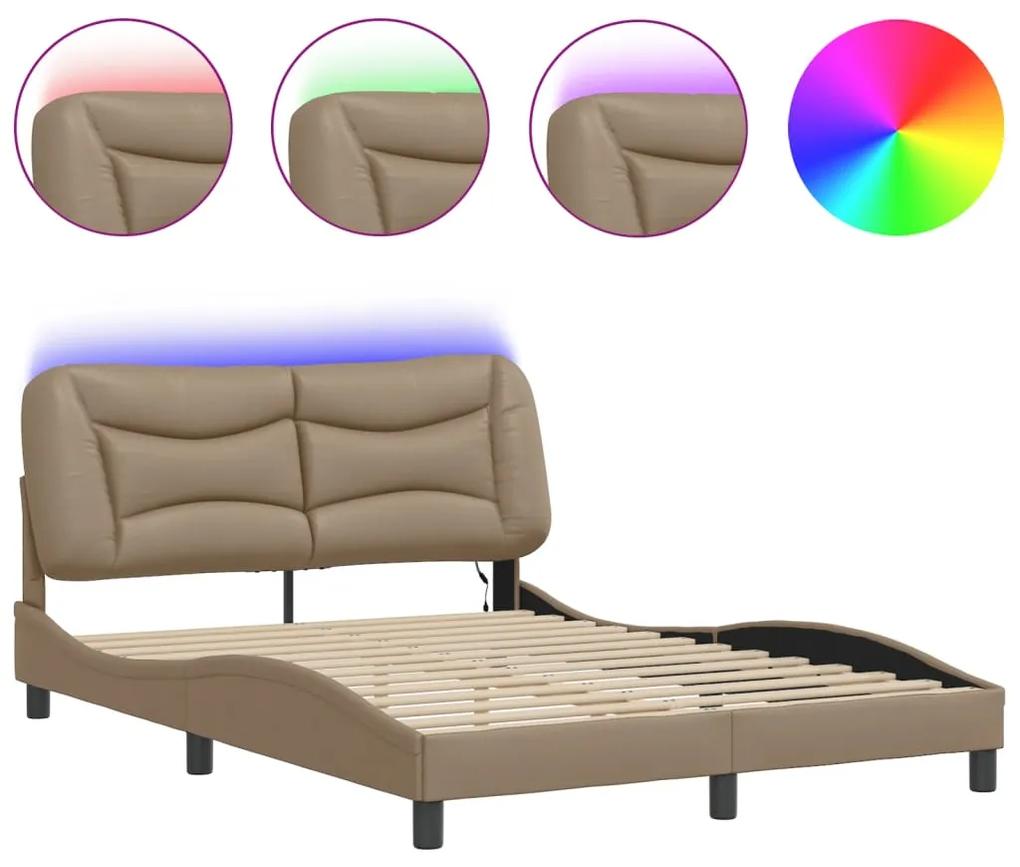 3213924 vidaXL Cadru de pat cu LED, cappuccino, 120x200 cm, piele ecologică