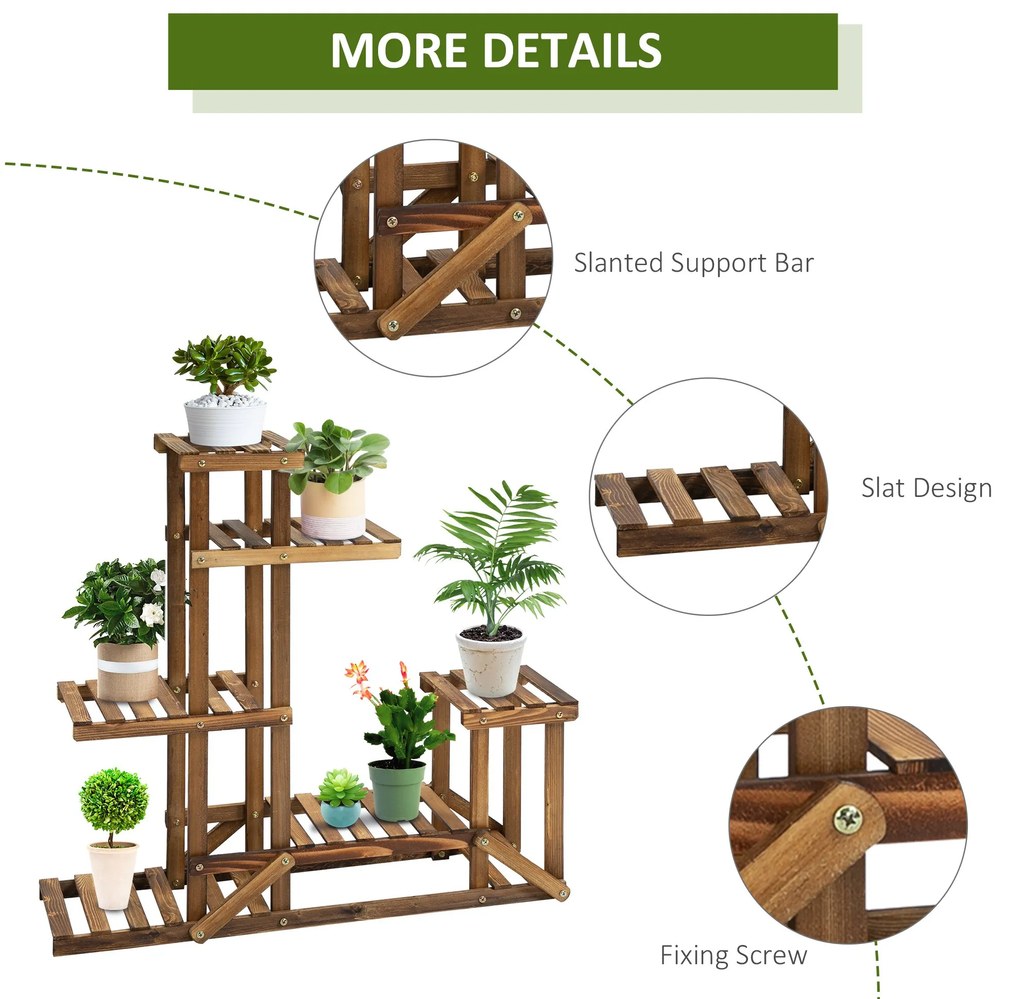 Outsunny Raft pentru Plante si Flori pe 6 Nivele Asimetric, Jardiniera Verticala din Lemn pentru Gradina si Casa, Culoare Natur | Aosom Romania