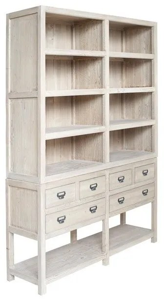 Biblioteca, natur, din lemn masiv, L150 cm, aspect rustic, Portland
