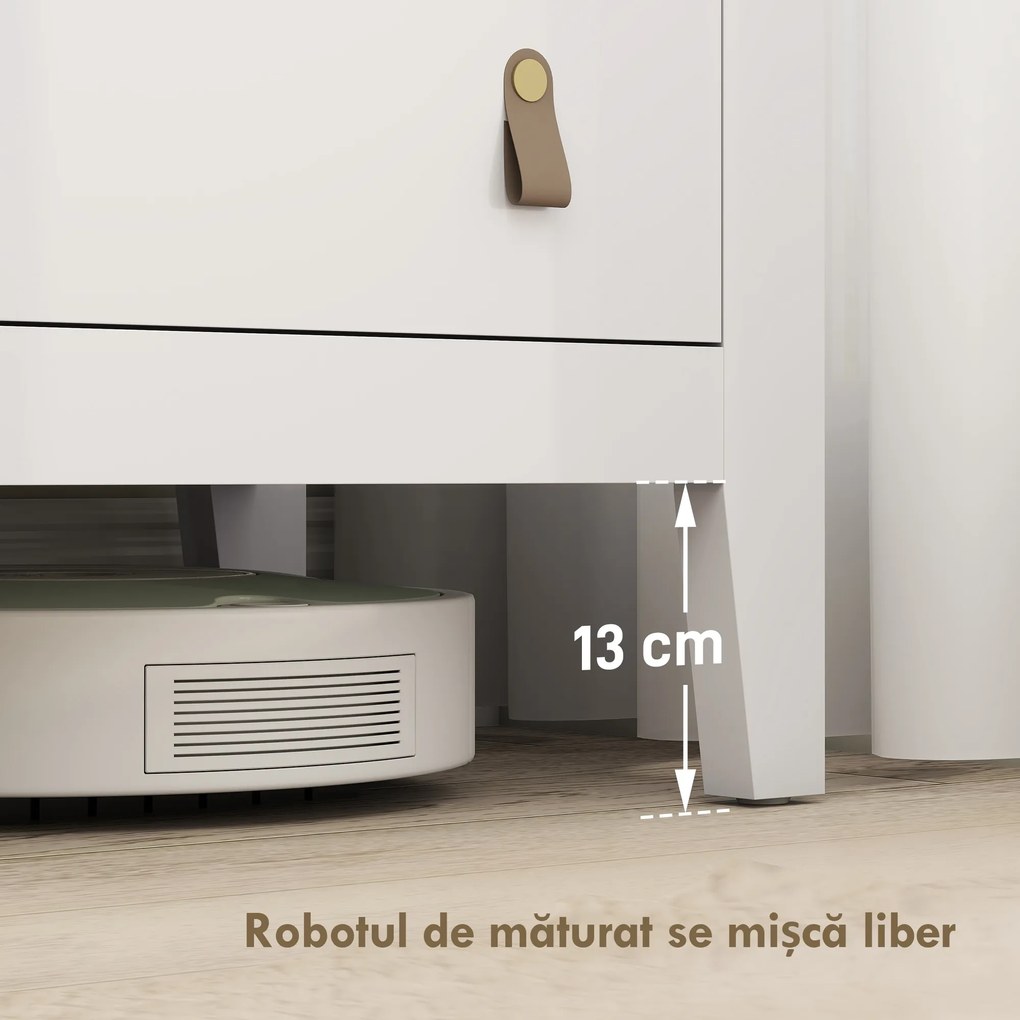 HOMCOM Comodă cu 4 Sertare și Mânere din Piele Ecologică Albă | Aosom Romania