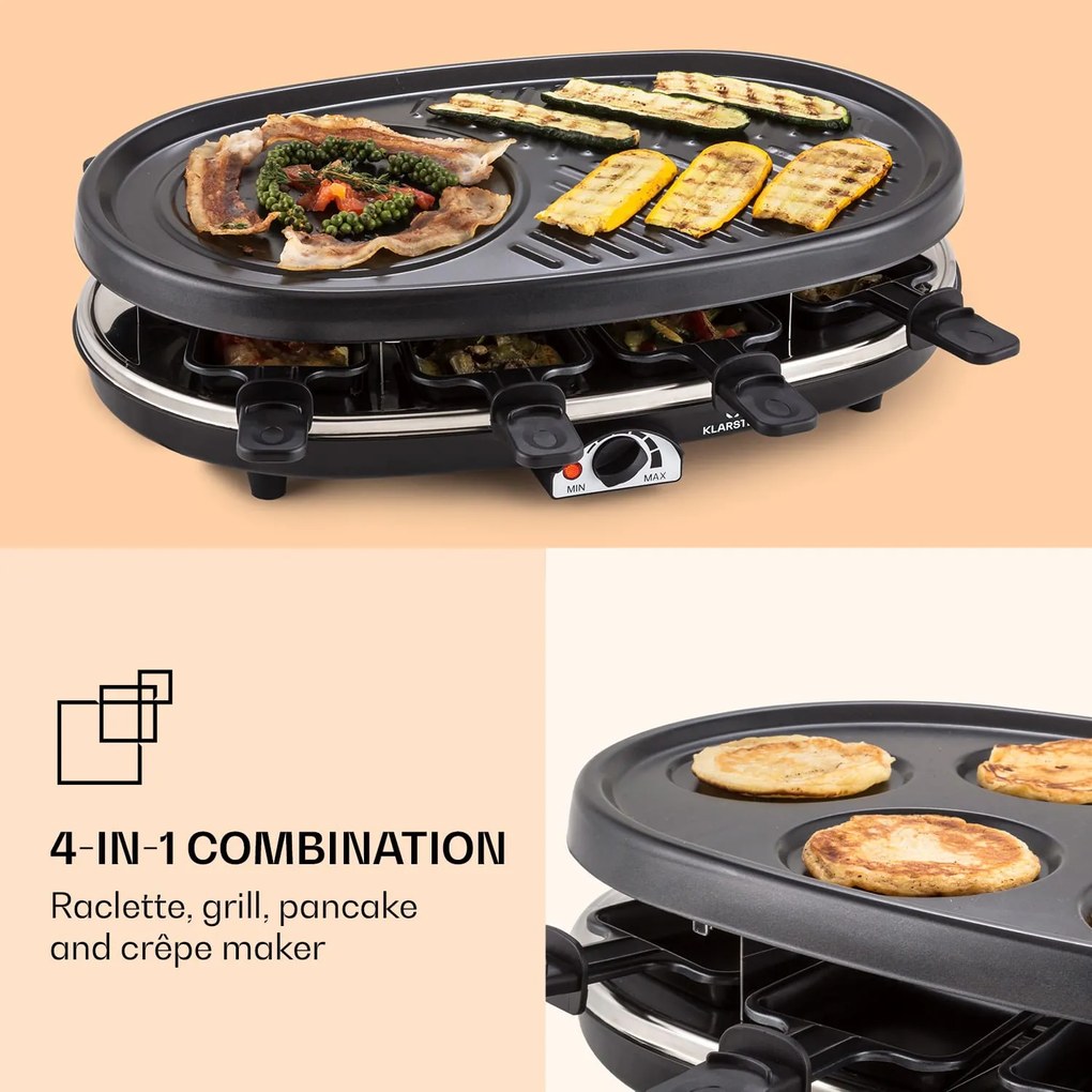 Klarstein All-U-Can Grill Raclette, grătar Raclette cu accesorii 4 în 1 pentru 8 persoane