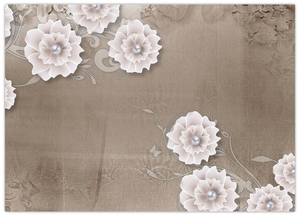 Tablou pe sticlă - Draperie cu flori (70x50 cm)