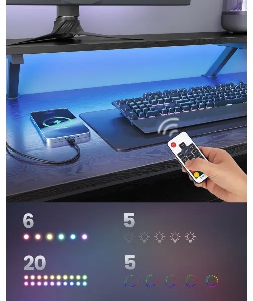 Birou cu iluminare integrată SOLEA-X, maro/negru