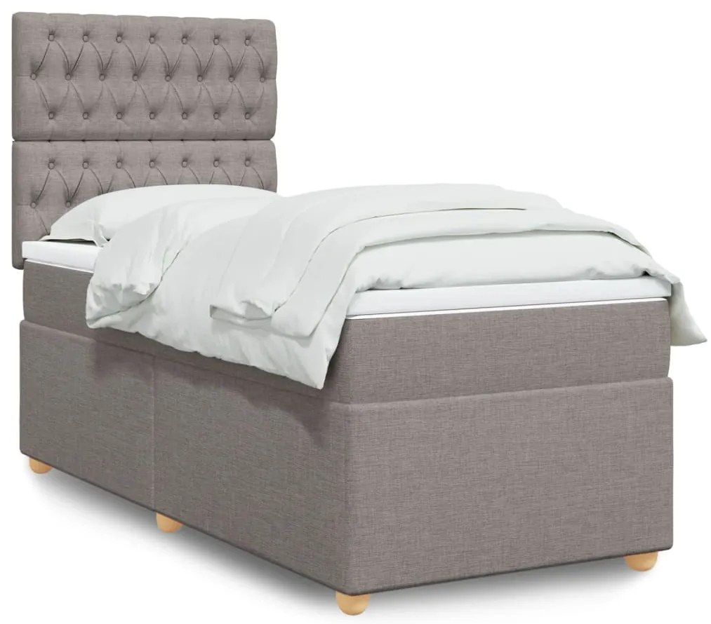 vidaXL Pat box spring cu saltea, gri taupe, 90x200 cm, textil